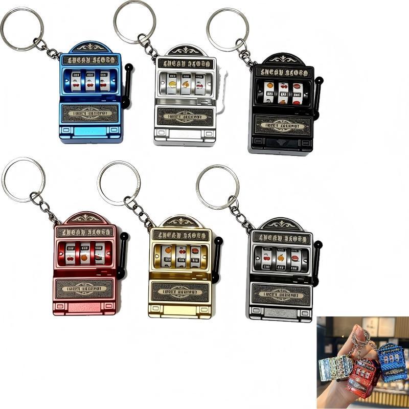 Arcade Game Jackpot - 【F】ミニスロットマシンキーチェーン、クリエイティブなアーケード風、ポケットサイズ、フルーツモチーフ、ラッキージャックポット、ストレス解消グッズ、面白いゲーム、キーリング